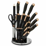 9-Piece Kitchen Knife Set with Rotating Stand | German Stainless Steel Blades | Ergonomic Handles | Built-in Sharpener | Premium Design