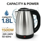 Electric Kettle 1.8L 1500W | Fast Boil Stainless Steel Kettle | Auto Shut-Off & Boil-Dry Protection | 360° Base | Ergonomic Handle - Image 2