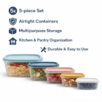 Food Storage Containers Set 5 PCS | Airtight Plastic Containers | Kitchen & Pantry Organization | BPA Free & Reusable - Image 2