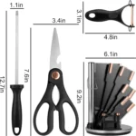 9-Piece Kitchen Knife Set with Rotating Stand | German Stainless Steel Blades | Ergonomic Handles | Built-in Sharpener | Premium Design - Image 3