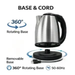 Electric Kettle 1.8L 1500W | Fast Boil Stainless Steel Kettle | Auto Shut-Off & Boil-Dry Protection | 360° Base | Ergonomic Handle - Image 3