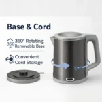 Electric Kettle 1.8L 1500W Fast Boil Stainless Steel | Auto Shut-Off & Boil-Dry Protection | 360° Rotating Base | Cord Storage | Modern Kitchen Kettle - Image 3
