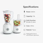 2-in-1 Blender & Food Processor 800W 1.5L | Multi-Function Kitchen Appliance | Chopping, Blending & Juicing | Easy to Use - Image 3