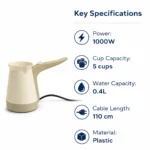 Electric Turkish Coffee Maker 0.4L 1000W | Compact & Lightweight | Auto Power Off | Easy One-Button Operation | Turkish Coffee Pot - Image 4