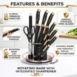 9-Piece Kitchen Knife Set with Rotating Stand | German Stainless Steel Blades | Ergonomic Handles | Built-in Sharpener | Premium Design - Image 5