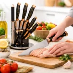 9-Piece Kitchen Knife Set with Rotating Stand | German Stainless Steel Blades | Ergonomic Handles | Built-in Sharpener | Premium Design - Image 6